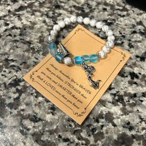 Sea Blue & White Mermaid Charm Beaded Bracelet - Women Jewelry